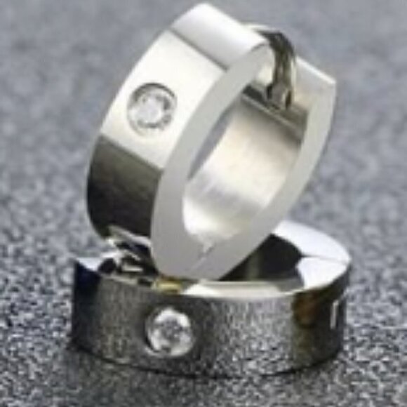 Ionic Plated Stainless Steel and Cubic Zirconia Silver Huggie Hoop - Picture 1 of 3